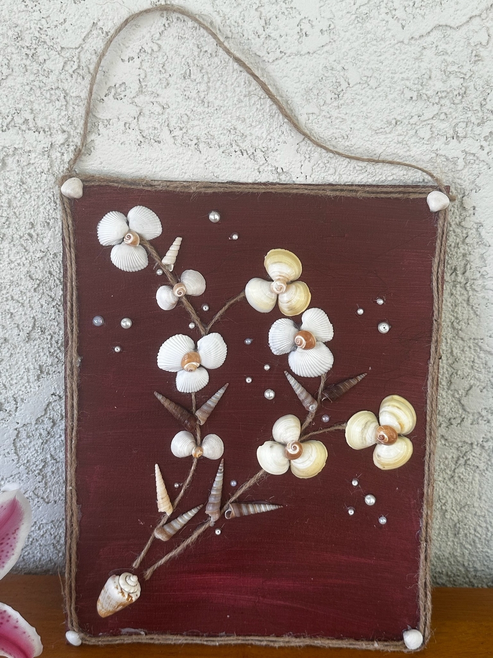 Shell Flower Wall Hanging - White & Cream Floral Accent